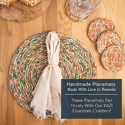 Miniatura 5 de KAZI Essentials - Juego de 6 manteles individuales redondos y bohemios, de rafia de mimbre natural, paja trenzada, resistente al calor, tejido