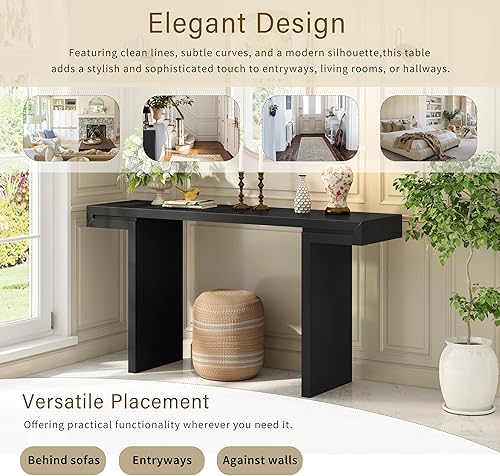 Miniatura 94 de Mesa consola de madera maciza de 48 pulgadas, mesa auxiliar moderna para sofá de entrada con 3 cajones de almacenamiento y 2 estantes. Fácil de