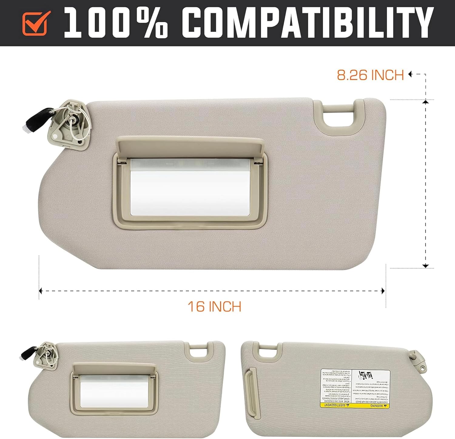 Sun Visor with Light Compatible with Nissan Pathfinder 2013-2020, 2014-2017 Infiniti QX60, 2013 JX35, Left Pilot Side Driver Side Beige Sunvisor Replacement 96401-9PB0A