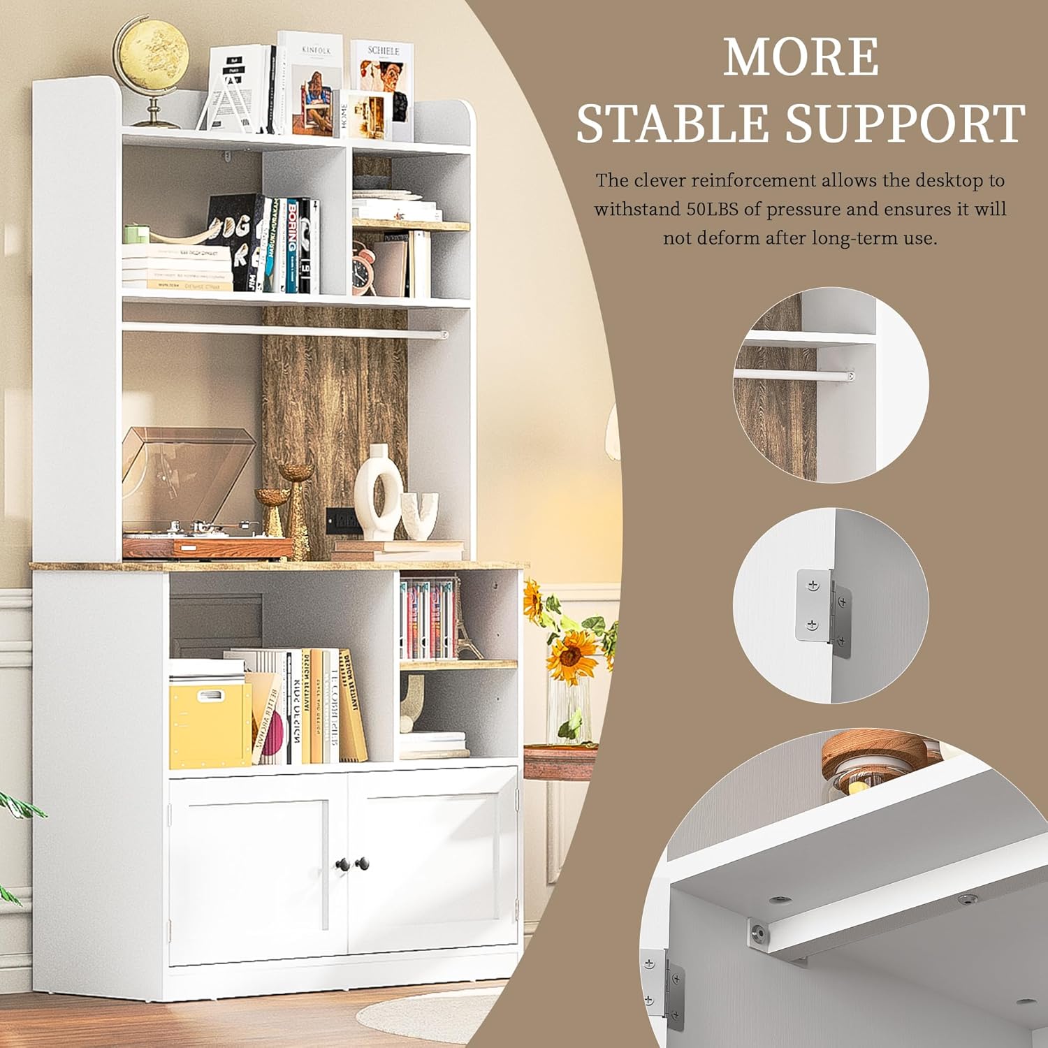 71" Kitchen Pantry Storage Cabinet, Microwave Stand with Storage & Bakers Rack with Power Outlet and Countertop for Living Room, Dining Room, White