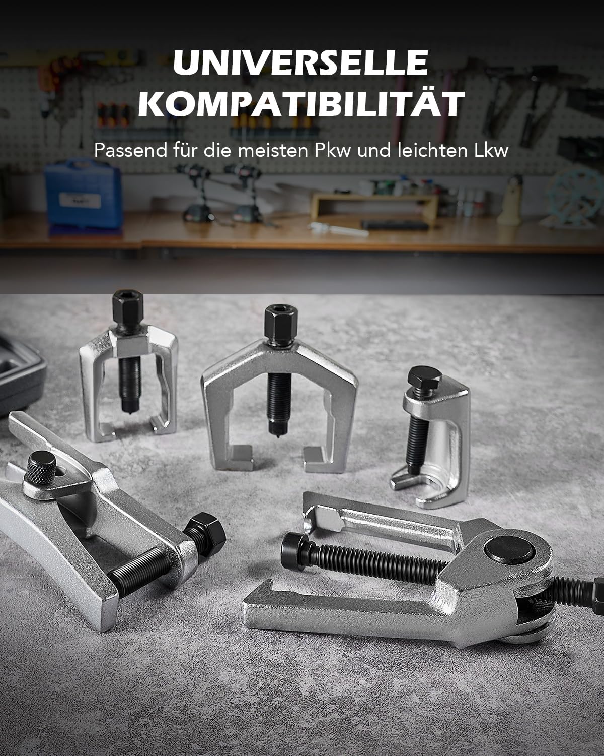 Orion Motor Tech 5-in-1 Kugelgelenk Abzieher Set (BS06), Spurstangenkopf Ausdrücker & Traggelenk Werkzeug Satz für PKW & LKW, Professionelles Abzieher Werkzeug Set für Spurstangen & Lenkstockhebel