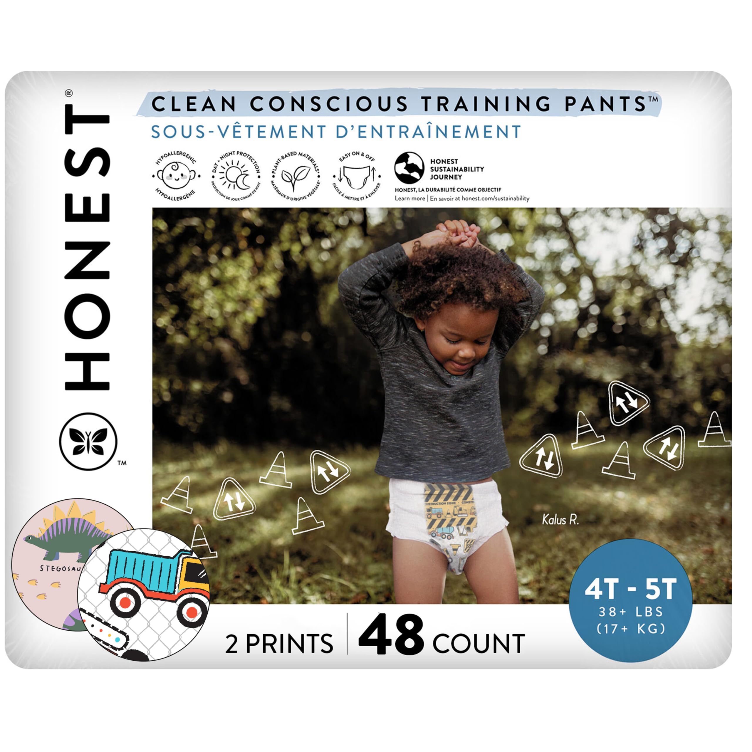 The Honest Company Clean Conscious Training Pants for Sensitive Skin | Hypoallergenic, Fragrance Free | Rompin' & Stompin' + Diggin' It | Size 4T/5T (38+ lbs), 48 Count
