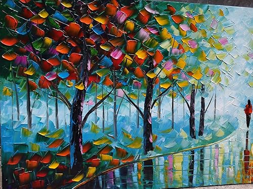 Miniatura 9 de YaSheng Art - Pintura al óleo de paisaje sobre lienzo con textura de árbol abstracto, contemporáneo, pinturas de pared, pintura hecha a mano,