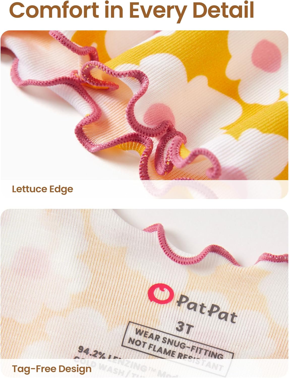 PATPAT Toddler Girls Pajama Sets Ages 2-12 Years - Snug Fit Long Sleeve Shirring Sleepwear, Soft Breathable Kids PJs - Image 7