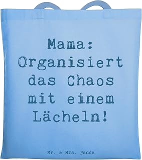 Mr. & Mrs. Panda Tote Bag with Text "Mama Ordnung, Sky Blue, Hand Drawn Sky Blue St…