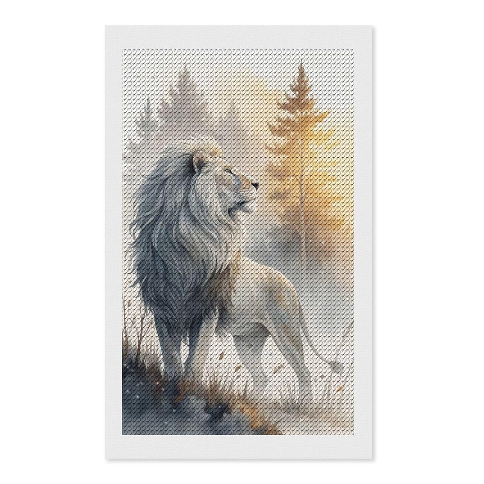 Junmoney Majestic White Lion in Misty Forest Diamond Painting Canvas Set 12"x20", Easy to Enjoy, Adhesive Canvas, Office Decor, Holiday Gift Idea, with Tool Kit