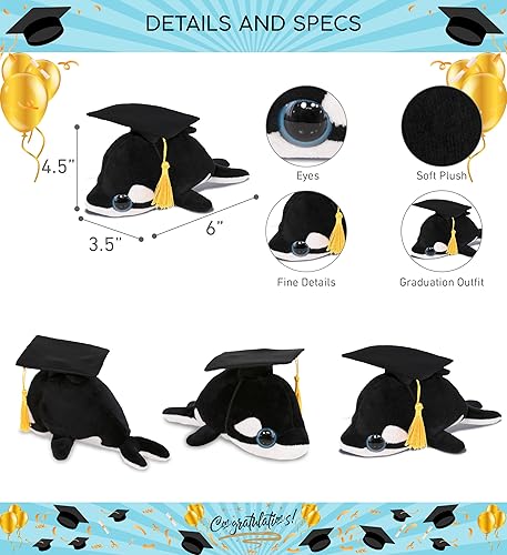 Miniatura 3 de DolliBu Big Eye Killer - Peluche de graduación de ballena asesina – Peluche de peluche súper suave con gorro de graduación con borla, regalo con