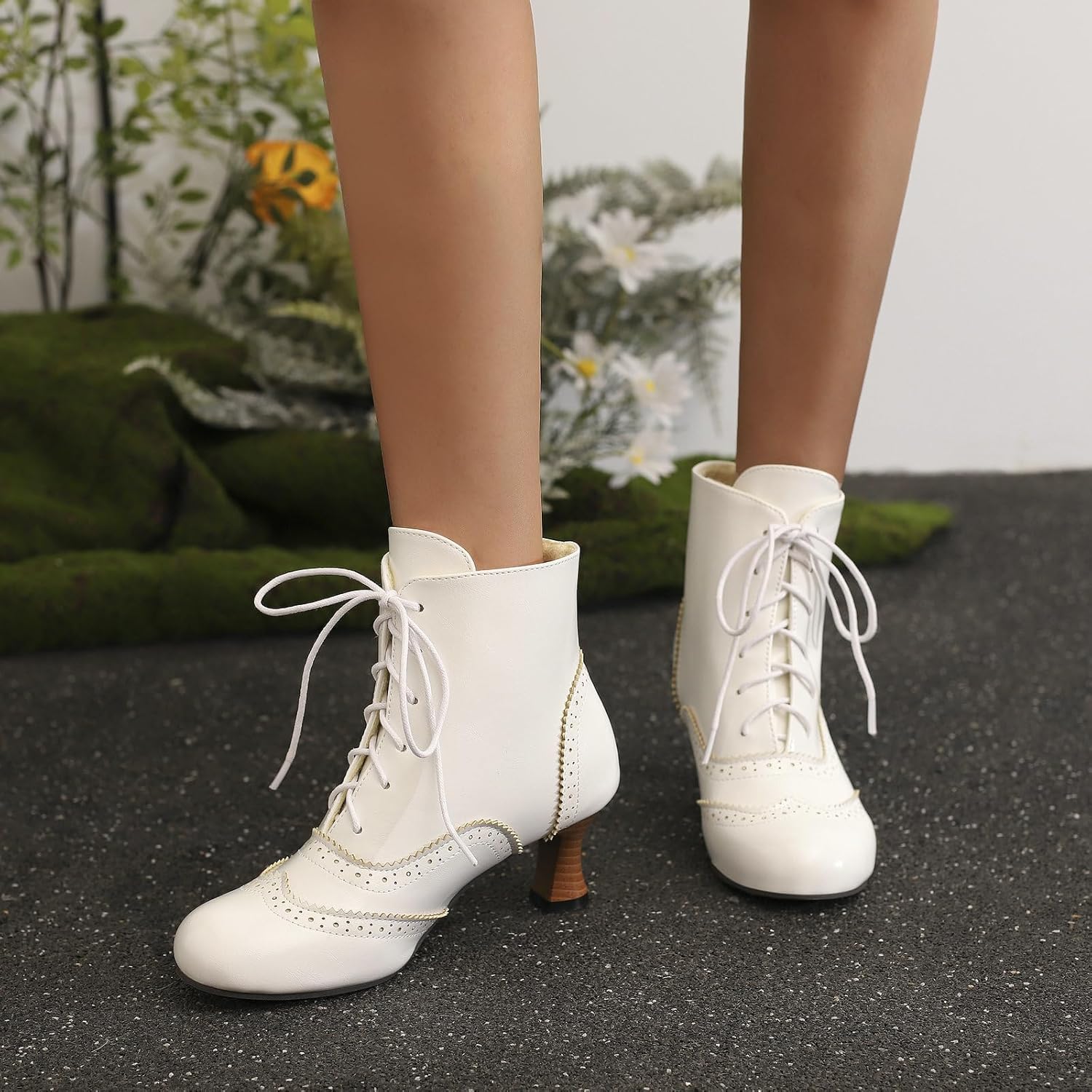 Uniquelly Women's Victorian Ankle Boots Lace Up Kitten Heel Vintage Witch Pirate Boots Granny Booties Round Toe Victorian Renaissance Shoes - Image 6