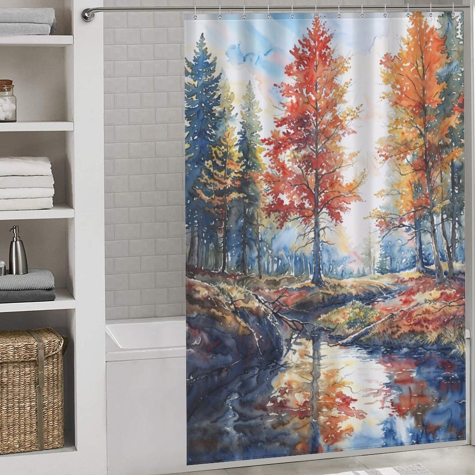 Rideau de douche moderne en polyester épais haut de gamme, motif Forest Reflections 143x180