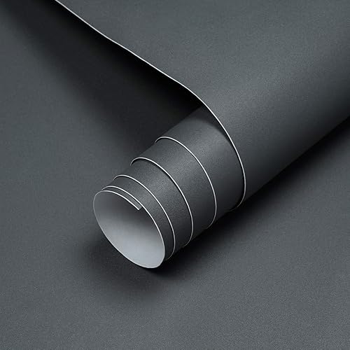 Vista 56 de Mecpar Papel tapiz sólido de 15.7 pulgadas x 98.43 pies, papel tapiz adhesivo con textura mate, papel adhesivo autoadhesivo y grueso, color negro