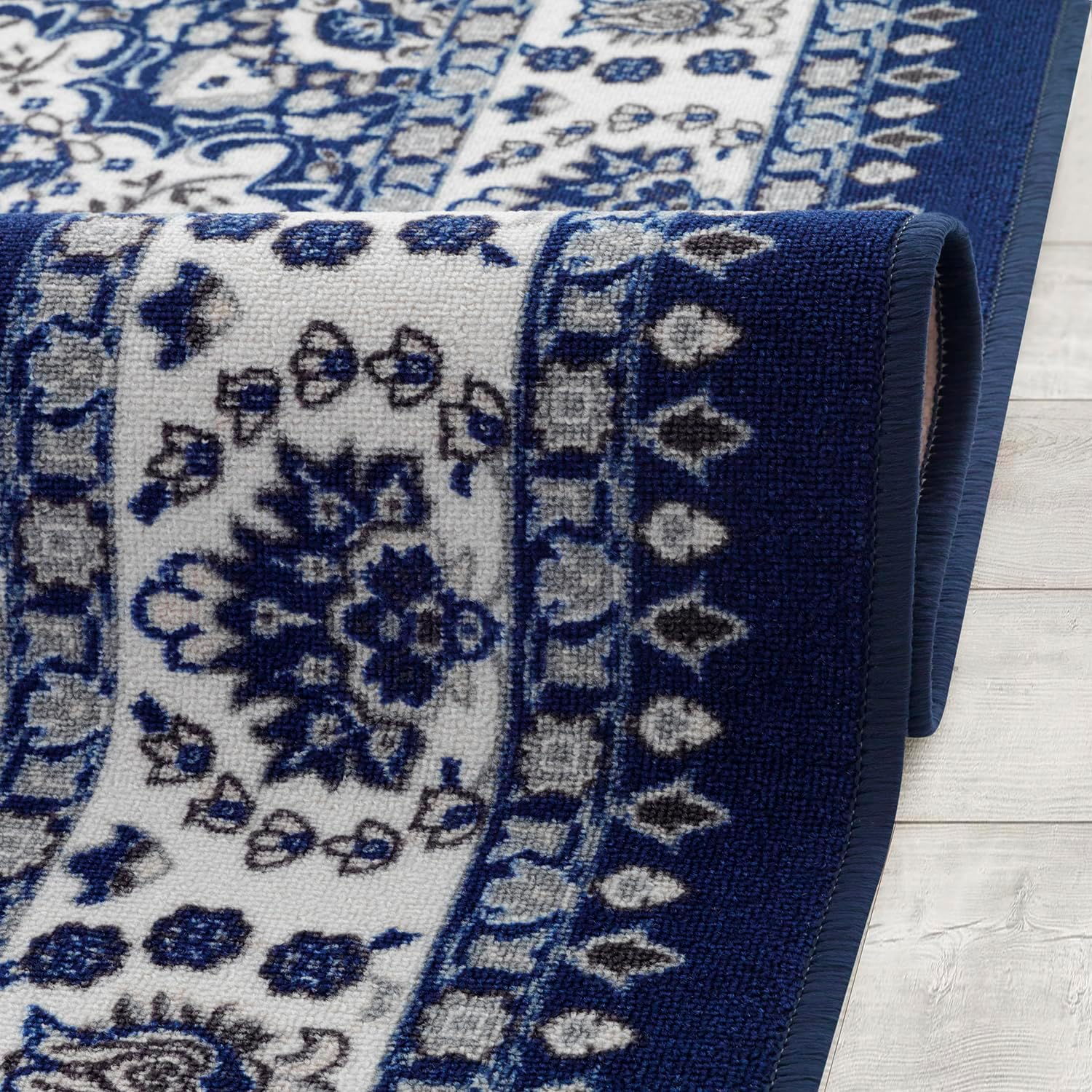 Antep Rugs Alfombras Oriental Traditional 5x7 Non-Skid (Non-Slip) Low Profile Pile Rubber Backing Indoor Area Rugs (Navy Blue, 5' x 7')