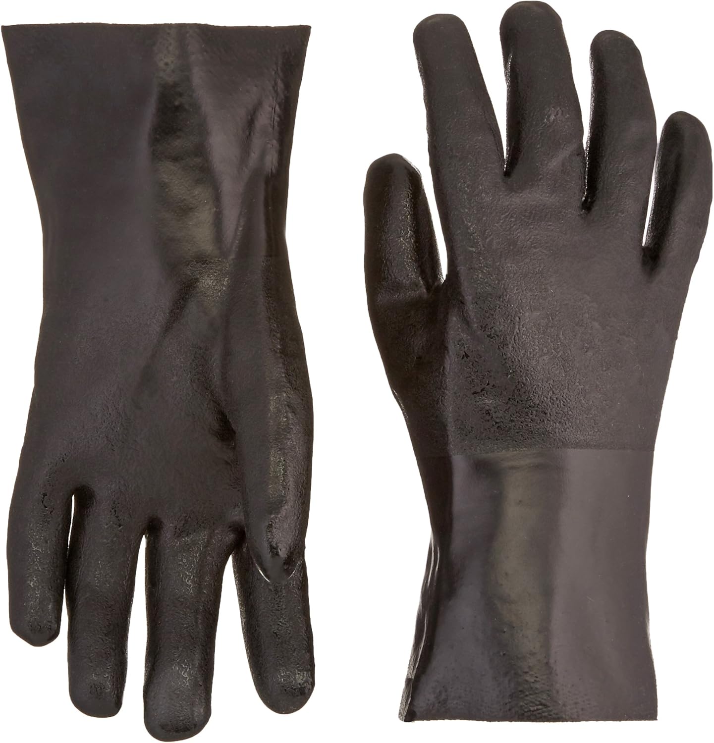 MCR Safety 6522SJ Double-Dipped PVC Plasticsol Gloves with 12-Inch Gauntlet and Jersey Lining, Sandy, Black, Large, 1-Pair