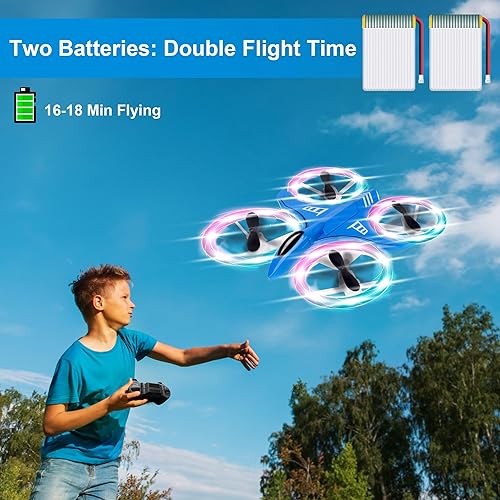 Miniatura 3 de Drones para niños, paquete de 2 con luces LED coloridas deslumbrantes, mini dron para niños, 2 baterías, control remoto, modo sin cabeza, giro 3D,
