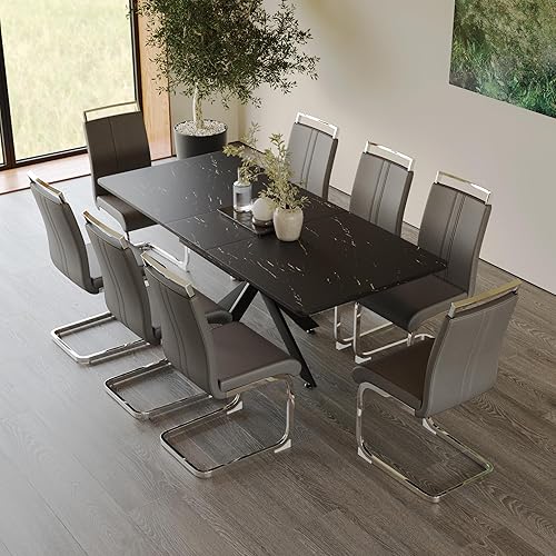 Miniatura 32 de Juego de mesa de comedor moderno para 6, juego de mesa de comedor de cocina expandible, juego de mesa de comedor de mármol sintético, juego de mesa