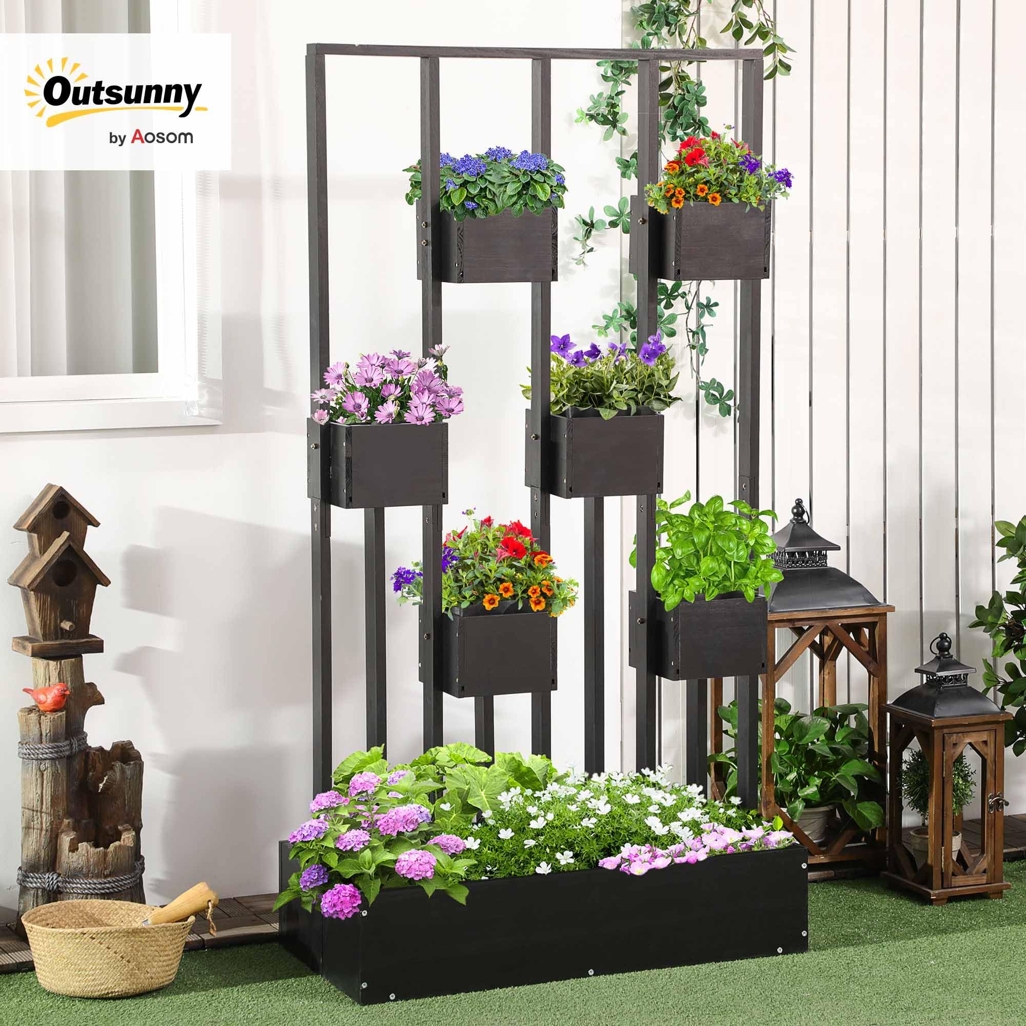 Outsunny Jardinière surélevée Treillis Tissu Non Tissé 90 x 45 x 170 cm | Bois, pour Fleurs, Légumes, Plantes ou Herbes Aromatiques