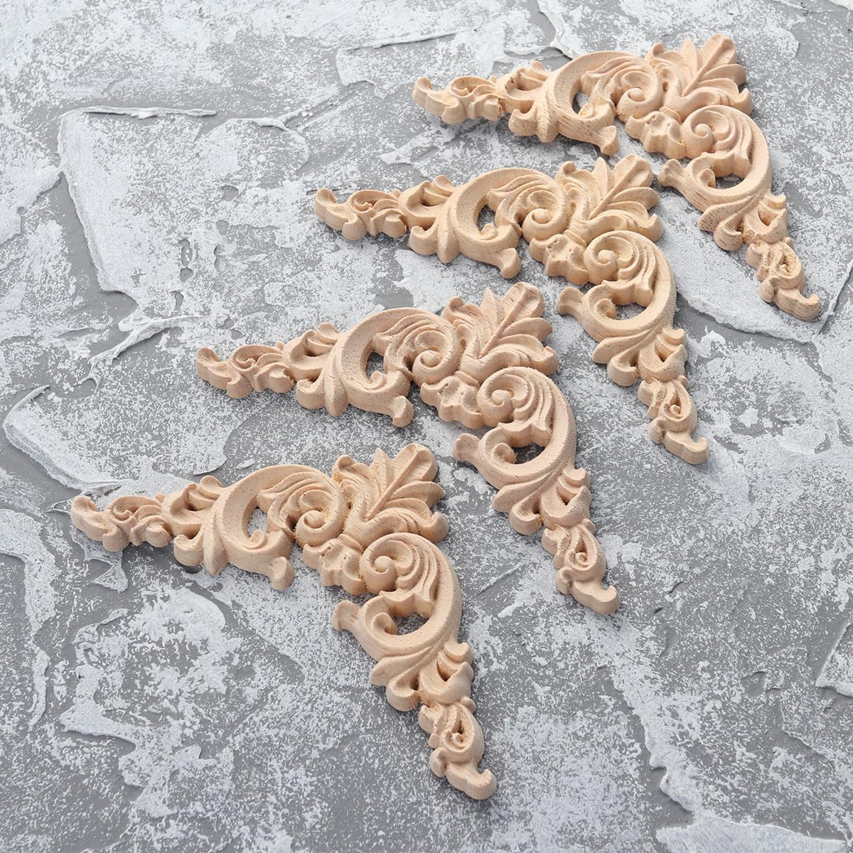 Applique Meuble Bois, 4 Pièces Sculpture Décoration Moulure Décorative Non Peint Coin Onlay Décalque Bois Pour Meuble