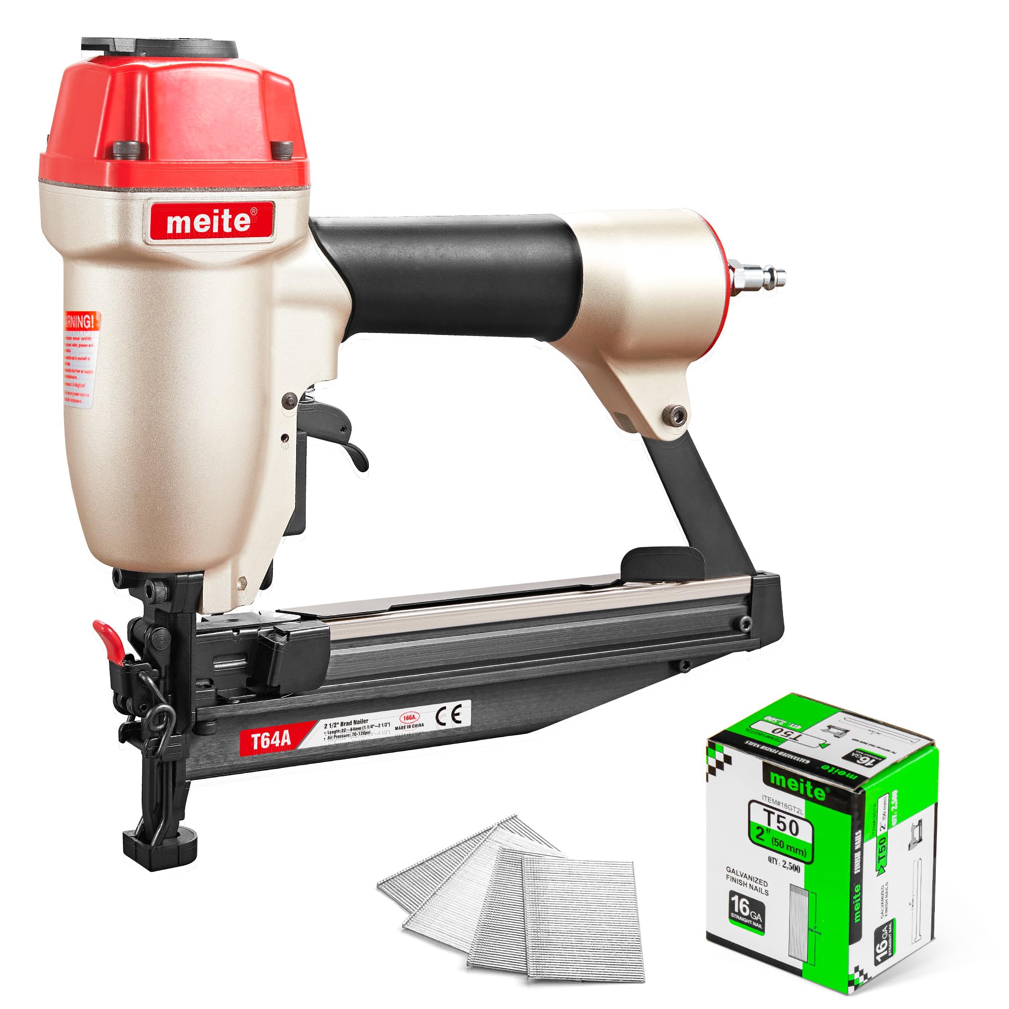 meite T64A 16 Gauge Finish Nailer with 2'' Straight Finish Nails 2,500PCS