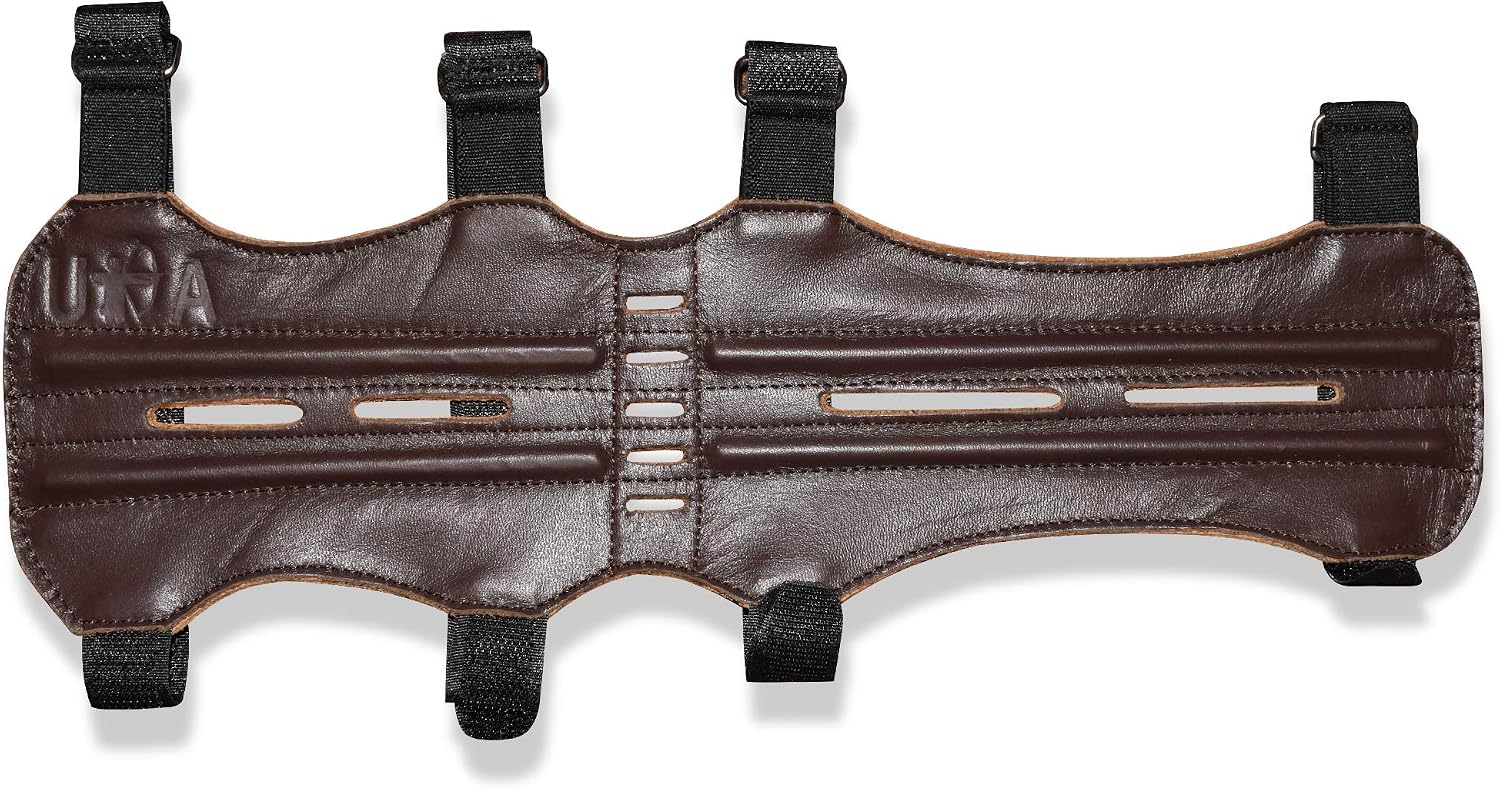 Leather Arm Guards | Bow Arm Protector 4 Strap Archery Guard | High-Grade Adjustable Leather Armguard | Hunting Accessories & Archery (Dark Brown)
