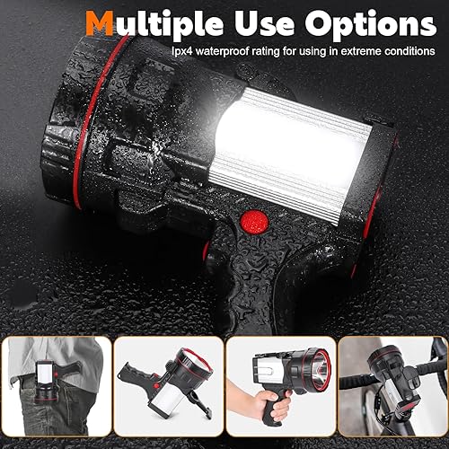 Miniatura 5 de Proyector de mano súper brillante, linterna LED recargable, reflector grande de larga duración con cargador de salida USB para exteriores (luz