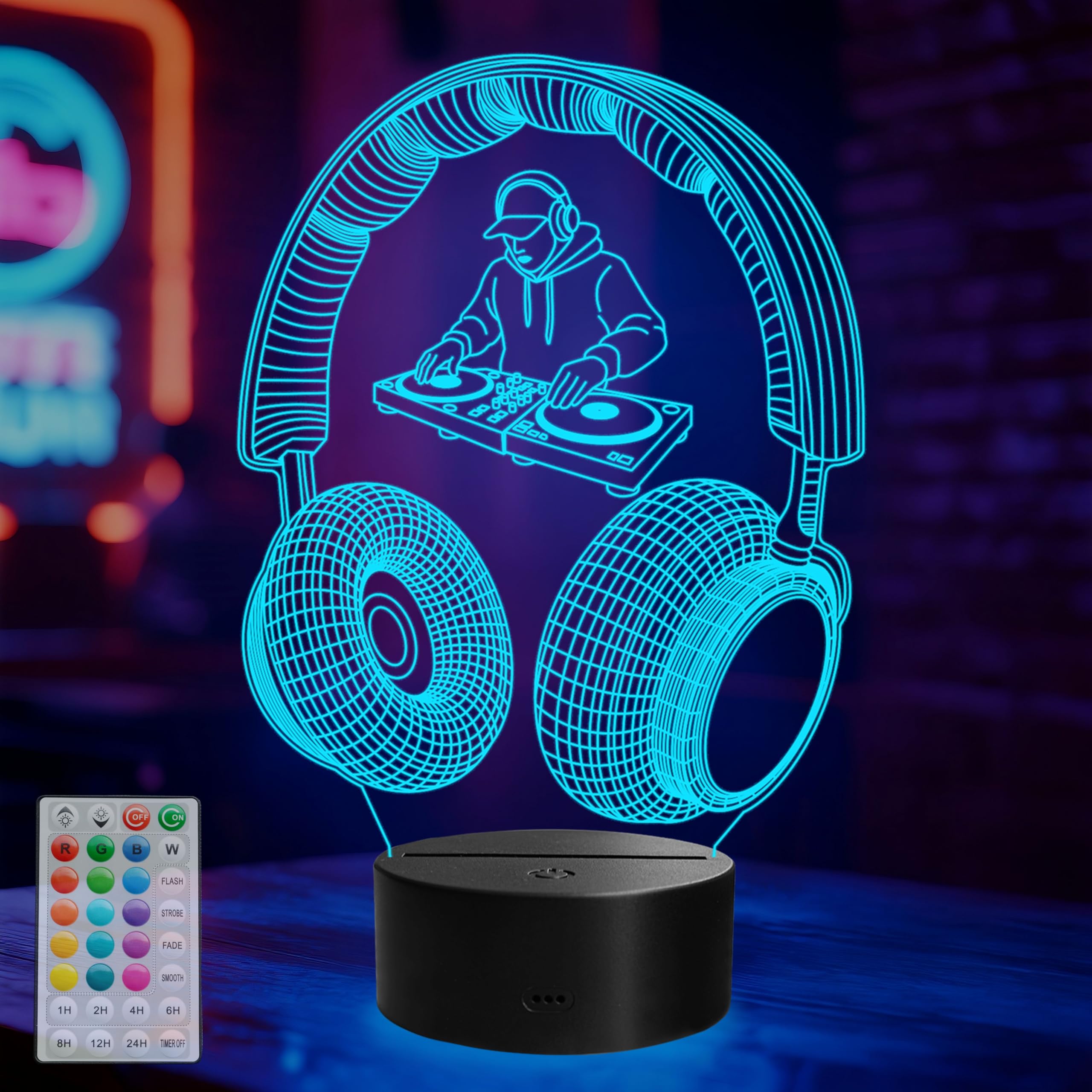 DJ Gifts, DJ Night Light, Music 3D Illusion Lamp with 16 Colors Changing, Remote Control with Timer, Mancave Room Decor for Holiday Birthday Christmas