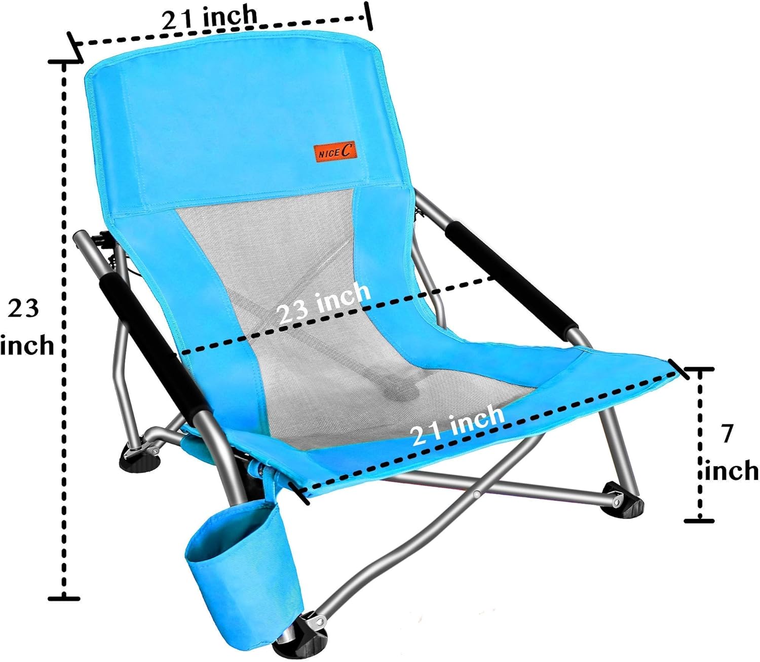 Nice C 2 Pack Blue Beach Chair + 1 Pack Folding Table with Cooler