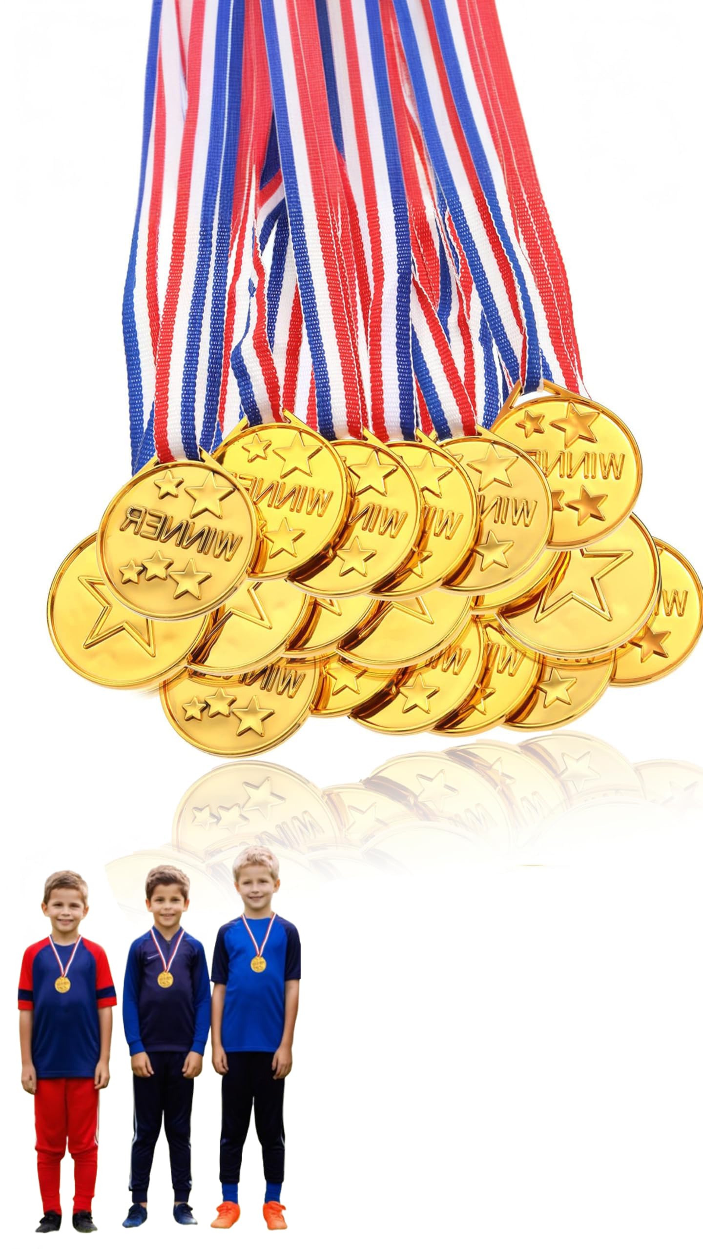 Sweet seven 30 Gold Plastic Winner Award Medals, Perfect for Sports, Competitions, Talent Shows, and Birthday Parties, Olympic Style Metal Winner Awards for Spelling Bees and Gymnastics