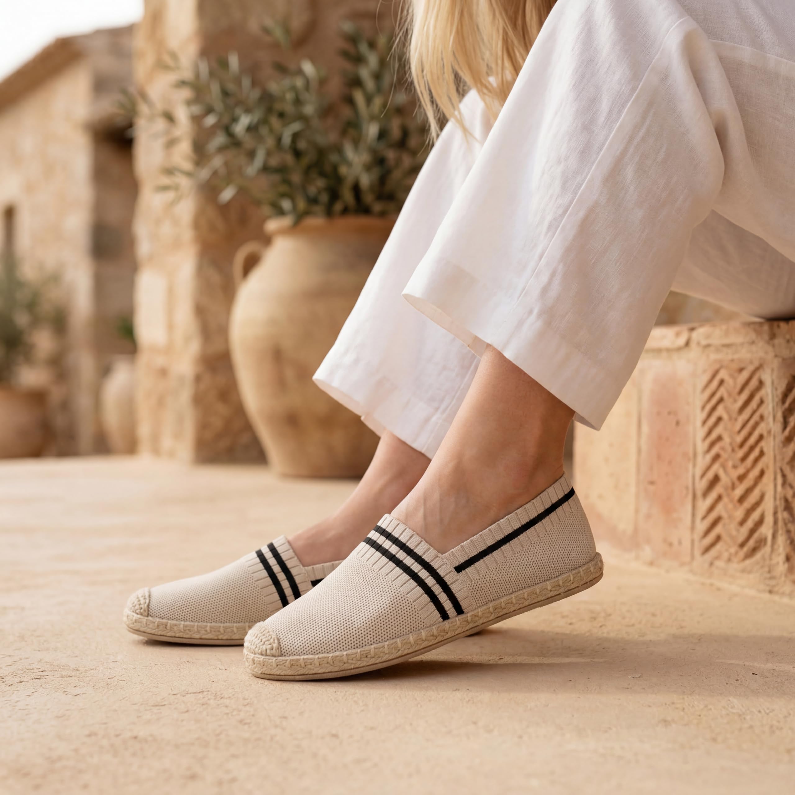 GLAMORA Espadrilles Femme Maille Respirante Été Slip-on Légères Semelle Corde Tressée Confort Marche Quotidienne Antidérapantes Souples Ballerines Tricot Mocassins Casual Voyage Ville