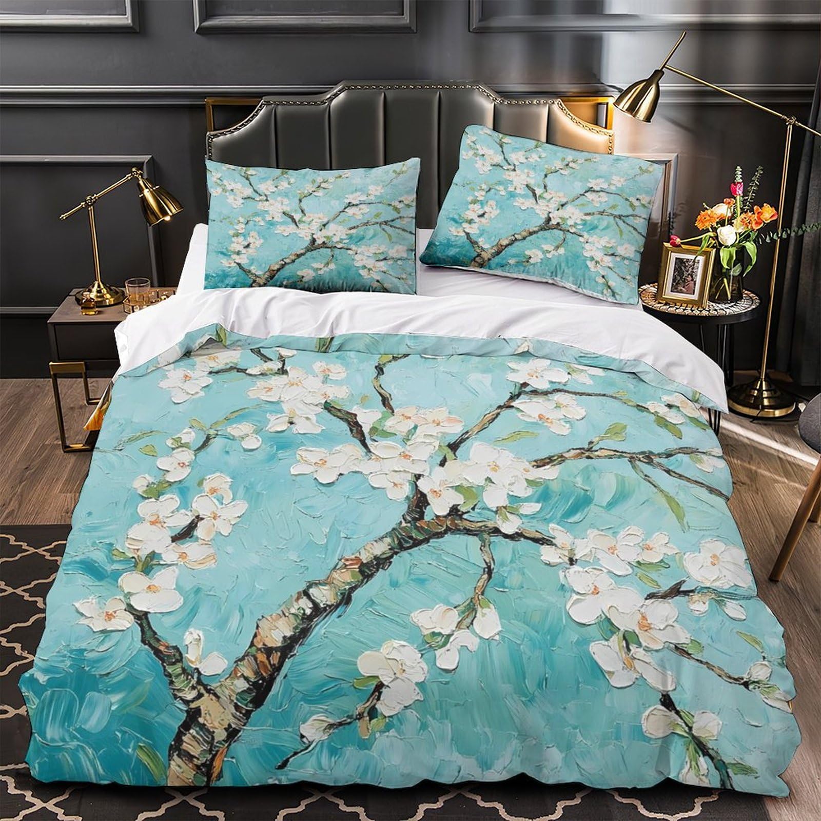 Parure de lit peinture à l'huile florale microfibre haut de gamme