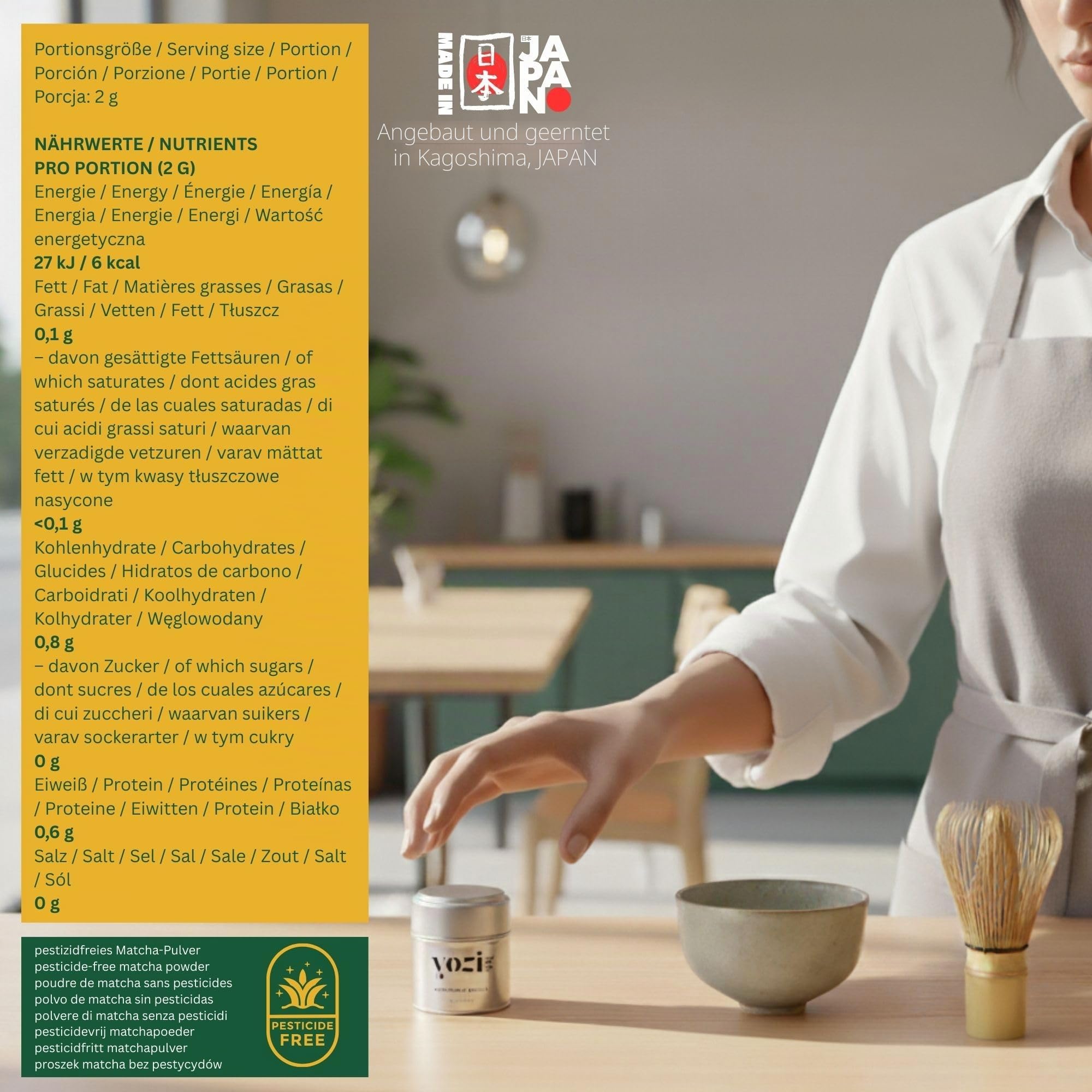 Yozi high ceremonial grade Matcha Pulver | aus Japan - Kagoshima | Pestizidfreier Matcha in höchster Reinheit | Premium Matcha Tee Pulver Single Origin | ersten Ernte (500g Vorratspack)