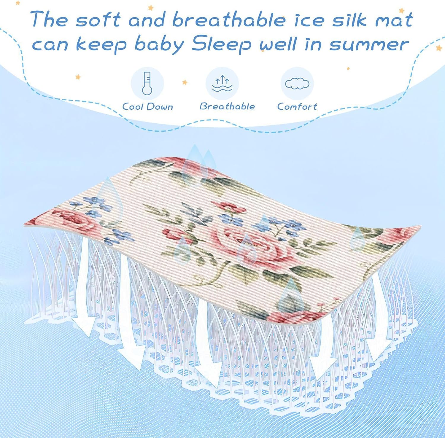 Cooling Baby Mattress Topper 28" x 52" Ultra Soft Pink Roses Shabby Chic Floral Crib Padding for Kids, Adult