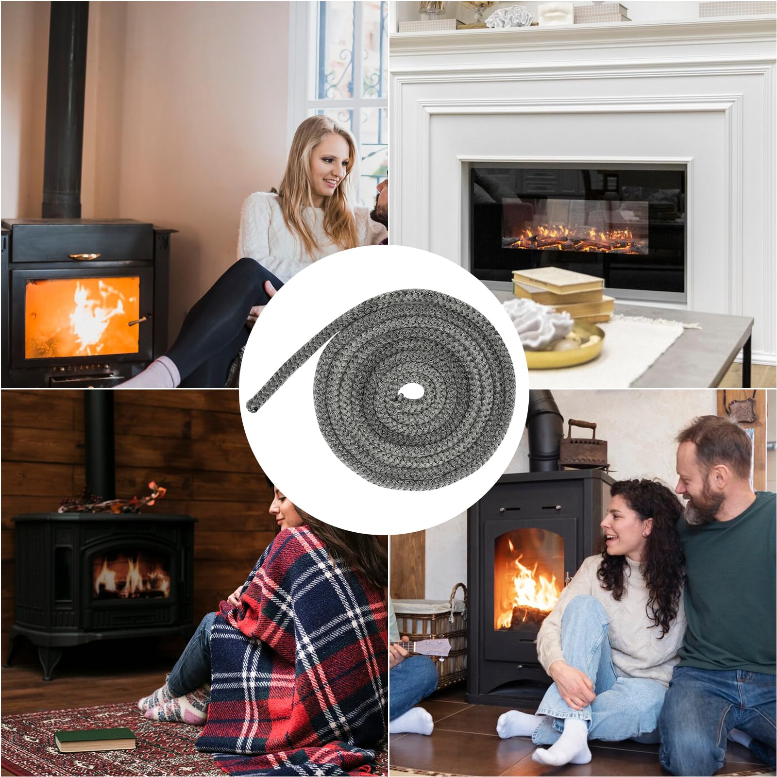 Guarnizione per Porta Stufa 6 mm x 3 meter, Guarnizione Camino Guarnizione Stufa a Legna Fibra di Vetro Corda Ignifuga per Stufa Camini Forno, Caldaia Resistente Fino a 450-550℃