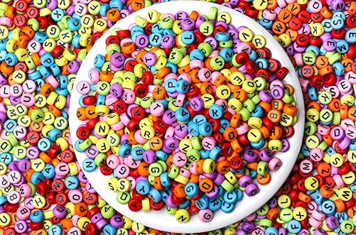 Miniatura 6 de DUQGUHO 3500 cuentas de letras acrílicas con números del alfabeto de la A a la Z, cuentas redondas blancas de 26 letras para hacer joyas, pulseras,