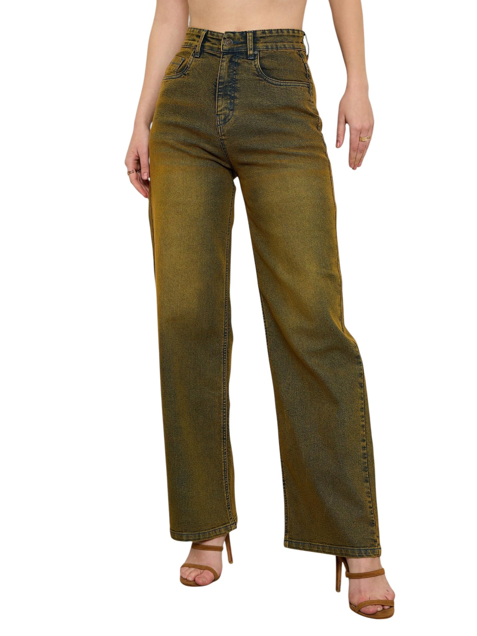 Women's Washed High Waist Straight Jeans-picture-31