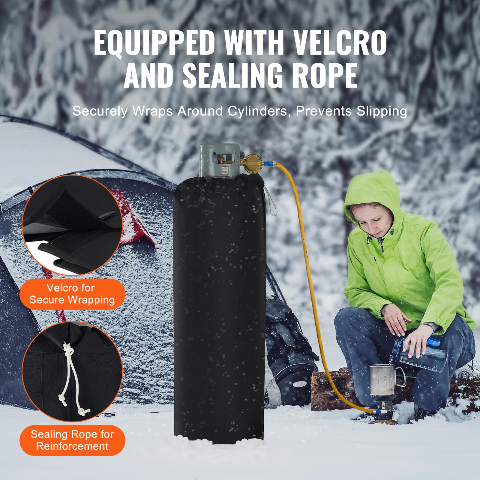 VEVOR Manta Calefactora para Tanque de Propano Cubierta Aislada de 280 W para Tanques de Gas de 45 kg Termostato Interno Fijo 1350 x 1277 x 17 mm Tela Oxford Resistente al Agua, Negro