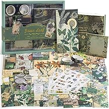GDNK Vintage Aesthetic Scrapebook Kit Butterfly Junk Journal Scrapbook Kit Vintage Scrapbooking Supplies Kit with Journaling Supplies A6 Grid Notebook Stationery Birthday Gift Craft Set (Green Leaf)