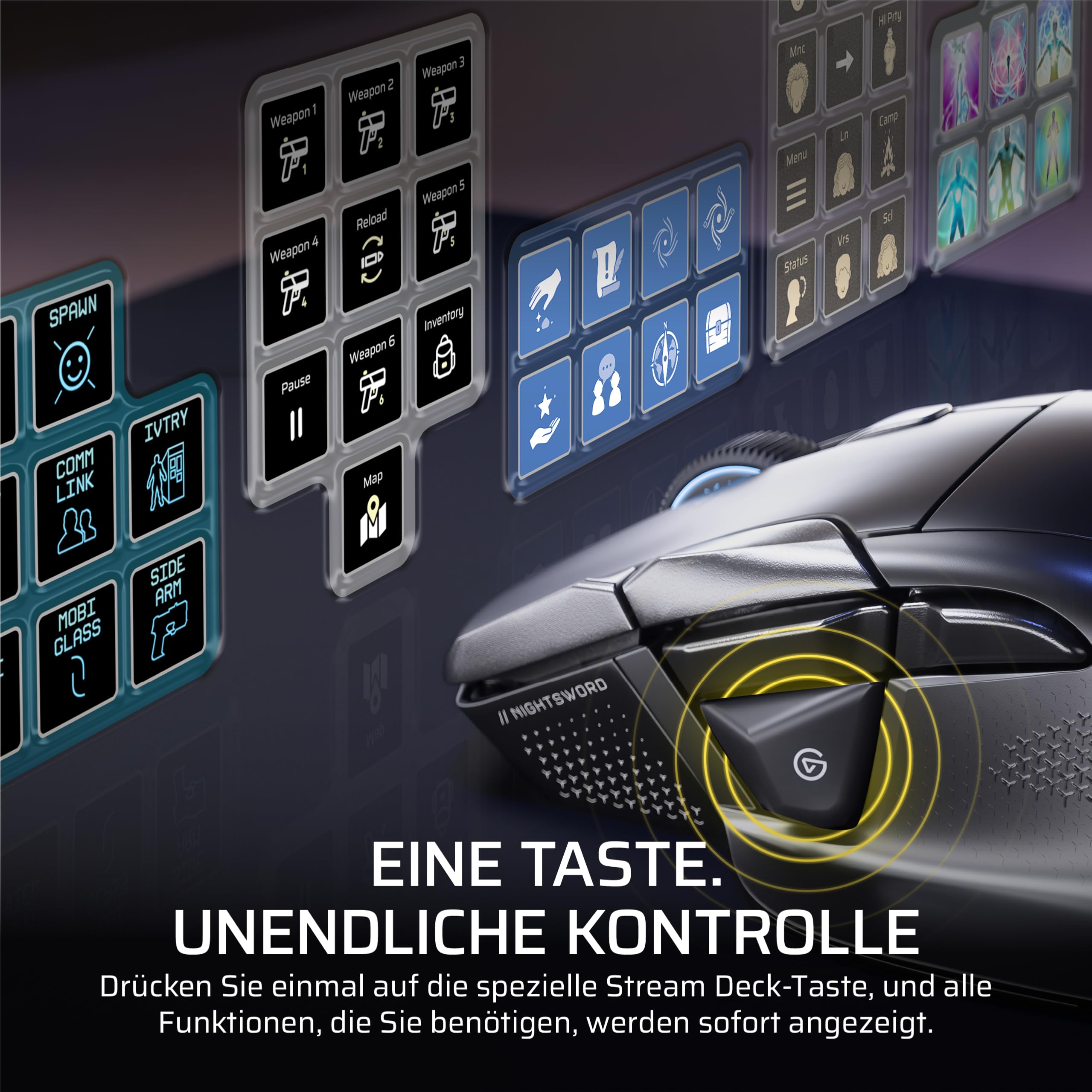 Corsair NIGHTSWORD v2 Wireless SD Gaming-Maus – Schwarz | Stream Deck-Taste, 8000Hz Hyper-Polling, 33K DPI, Ergonomisches Design, Bis zu 170 Stunden Akkulaufzeit