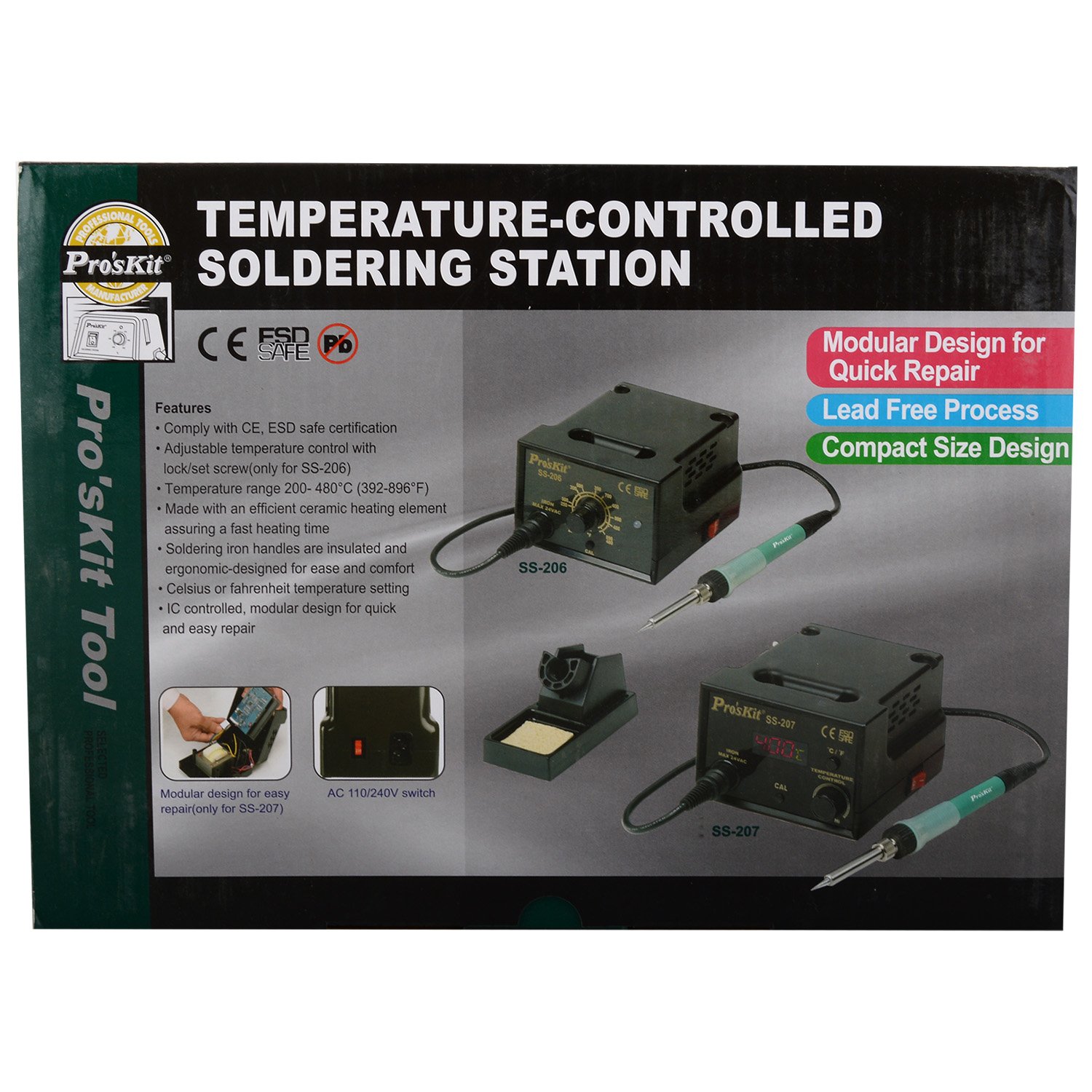 Pro'sKit SS-207B Soldering Station with feature callouts