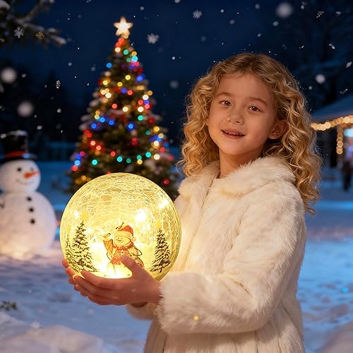 Miniatura 2 de Globo de muñeco de nieve de Navidad con luces LED, decoraciones de Navidad para interiores, globos de vidrio agrietados iluminados, decoración de