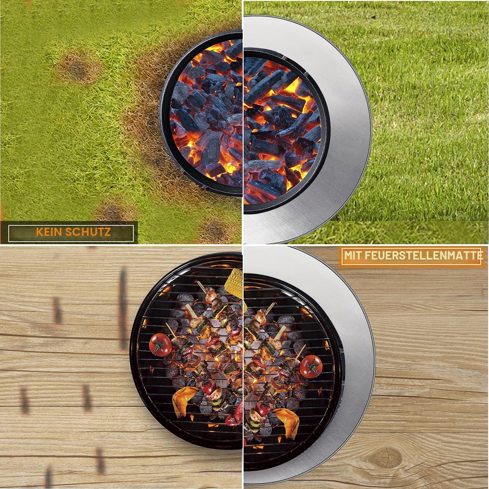 Tamfile BBQ Grillmatte, 91,44cm Runden, Groß, Feuerfest Hitzeschutzmatte, für unter Feuerstelle, Kamin, faltbar, hitzebeständig, Outdoor Grillmatten für Deck, Gras, Camping, Terrasse, Hinterhof