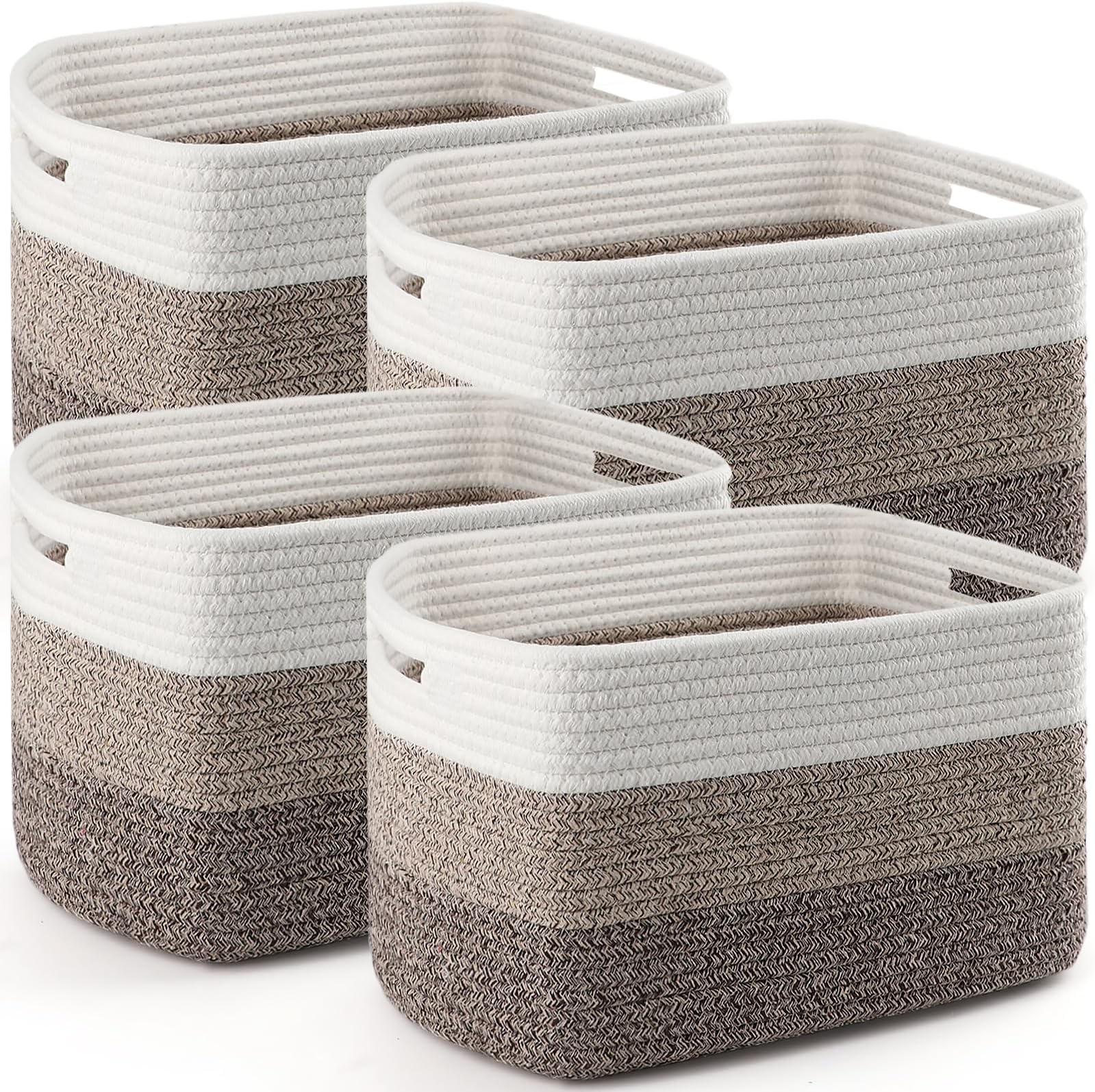 4 Pack Storage Baskets for Organizing, 12''Lx9''Wx8''H Woven Baskets for Storage Toys, Towels, Books, and Clothes, Cotton Rope Basket for Shelves with Handle
