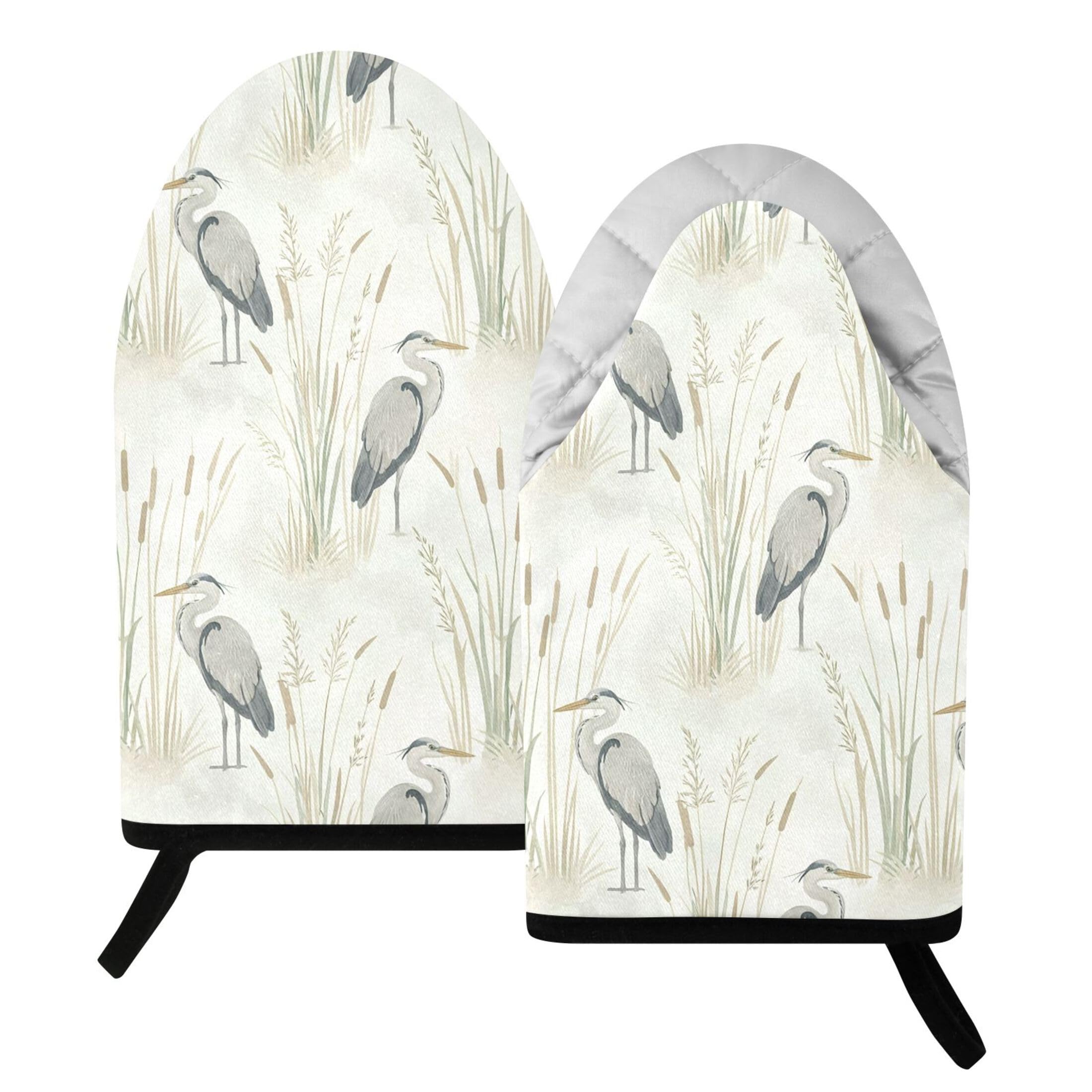 Kutsu Birds Oven Mitts for Kitchen, Heat Resistant Cotton Oven Gloves for BBQ Baking Cooking, Breathable Kitchen Essentials, 2 pcs