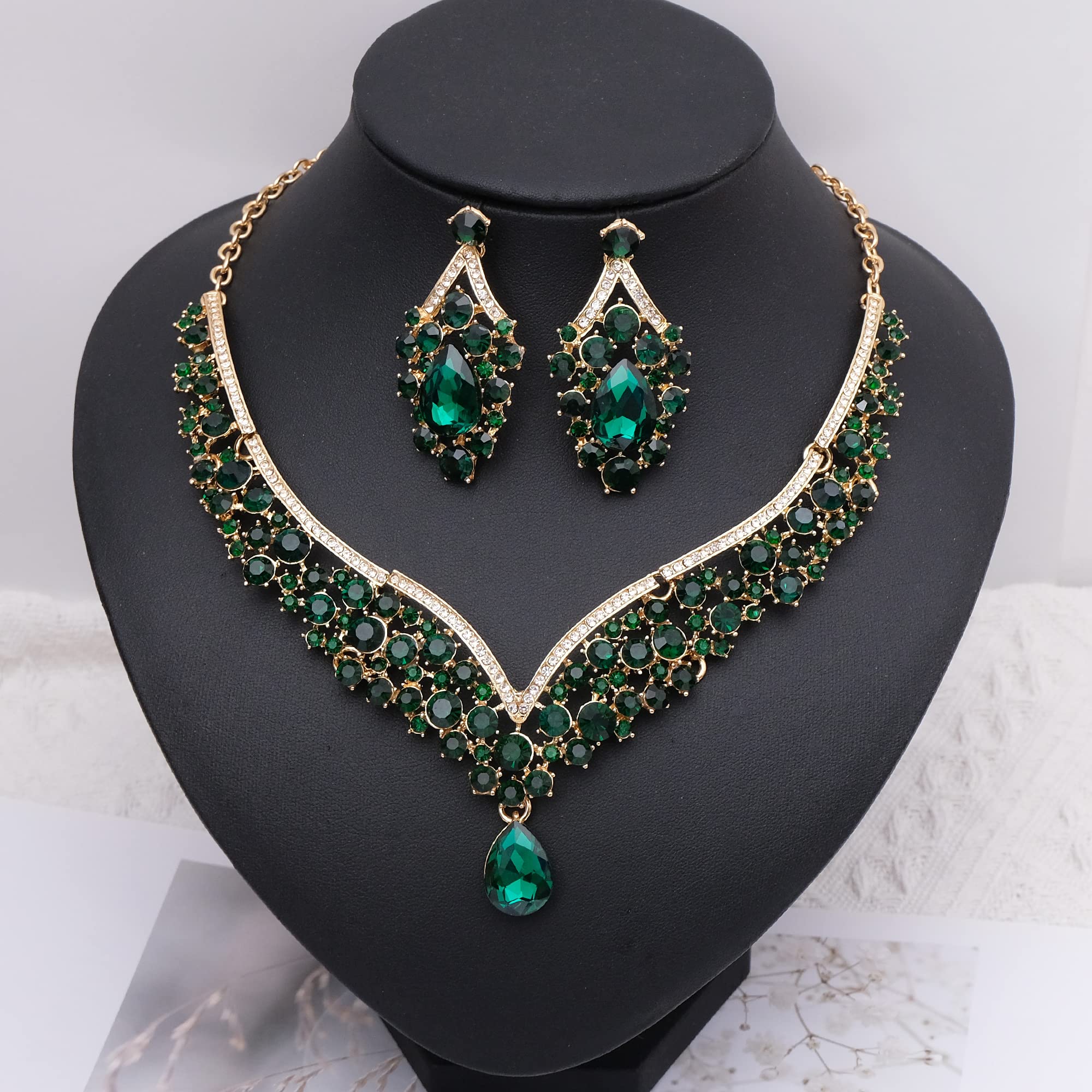 Conjunto de collar y pendientes para mujer, conjunto de pulseras de eslabones para novia, cristal austriaco, boda, disfraz de novia, conjunto de joyas, Metal, cristal Diamantes de imitación