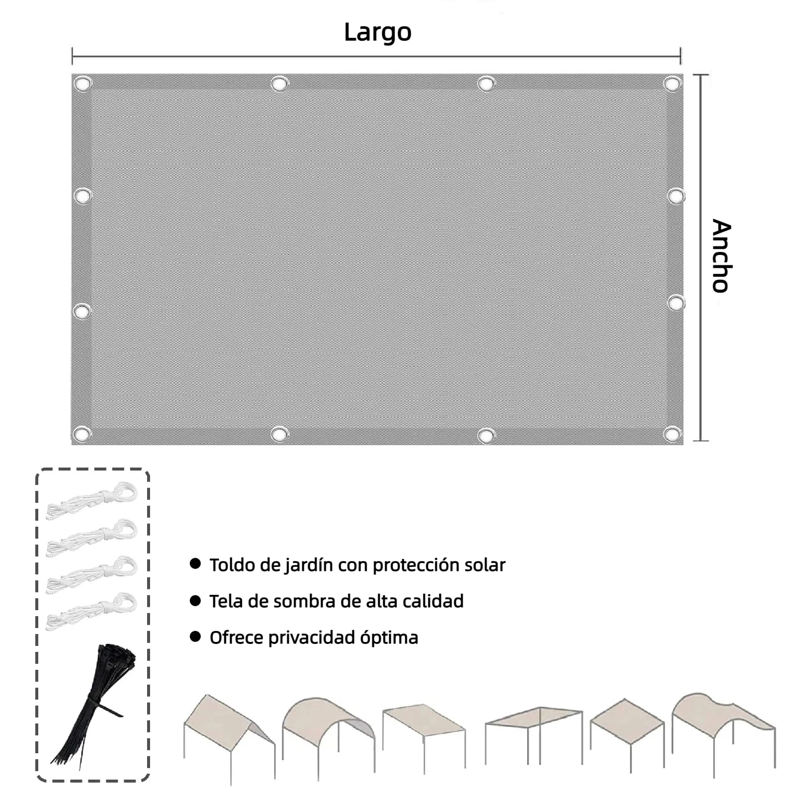 Toldo Vela de Sombra Rectangular 2.6x4.6m Impermeable Toldos Exterior Terraza Protección Rayos UV Resistente al Desgarro con Ojales y Cuerdas para Balcon Patio Exteriores Jardín (Gris Claro)