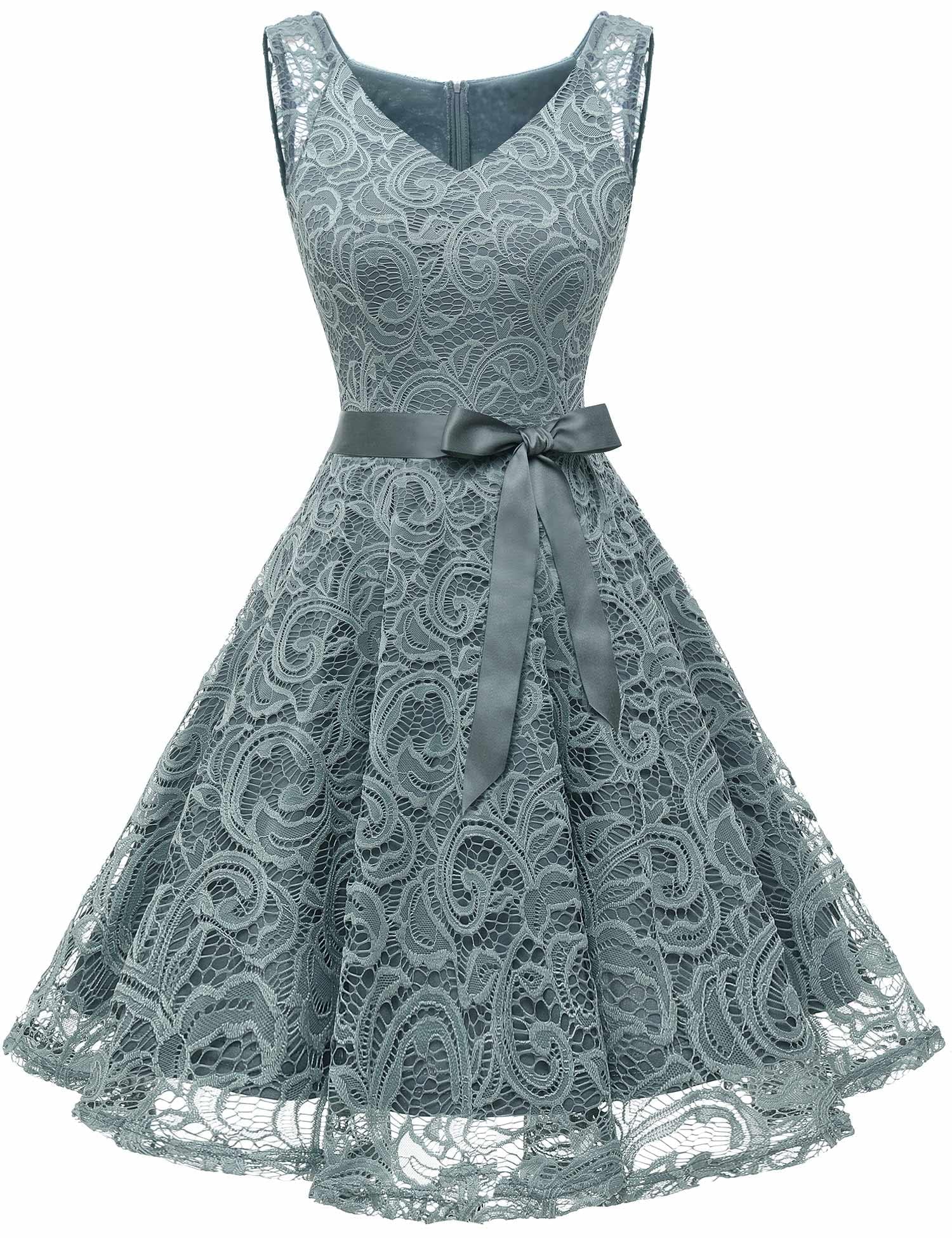 Dressystar Women’s Floral Lace V Neck Short Bridesmaid Cocktail Party Dress