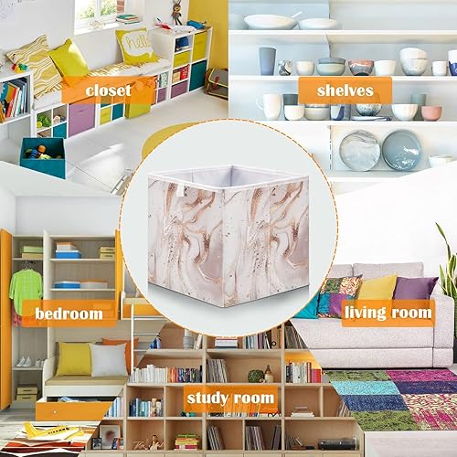 Miniatura 7 de Cesta de mármol de oro rosa, cubos de almacenamiento, cestas de almacenamiento de tela, caja de almacenamiento decorativa plegable con asas, bolsa