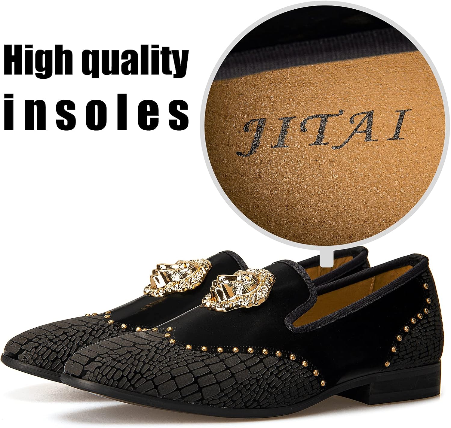 Miniatura 4 de JITAI Zapatos de hombre de lujo mocasines negros de cuero zapatos casuales de los hombres marca cómodos, Negro -
