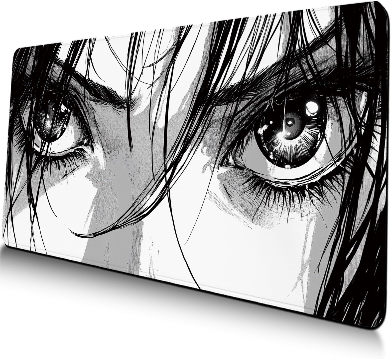 Black & White Manga Gaming Mouse Pad, Large Mouse Pads for Desk, Non-Slip Water-Resistant Stitched Edges, Long Mousepad Keyboard Mat, Aesthetic Japanese Gaming Mat for Desk Gaming Home Office