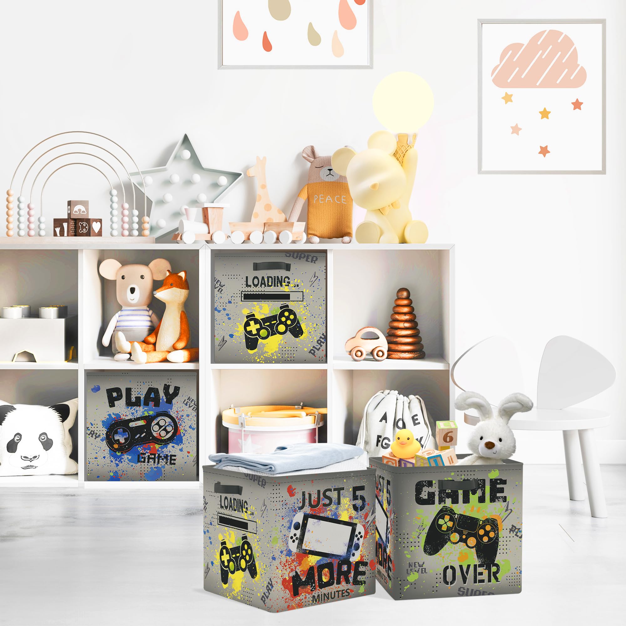 Clastyle 3 pcs Video Game Kid Cube Storage Unit Boxes Gamepad Storage Baskets for Shelves Boy Nursery Hamper Basket Book Clothes Toy Box Organizer - Image 3