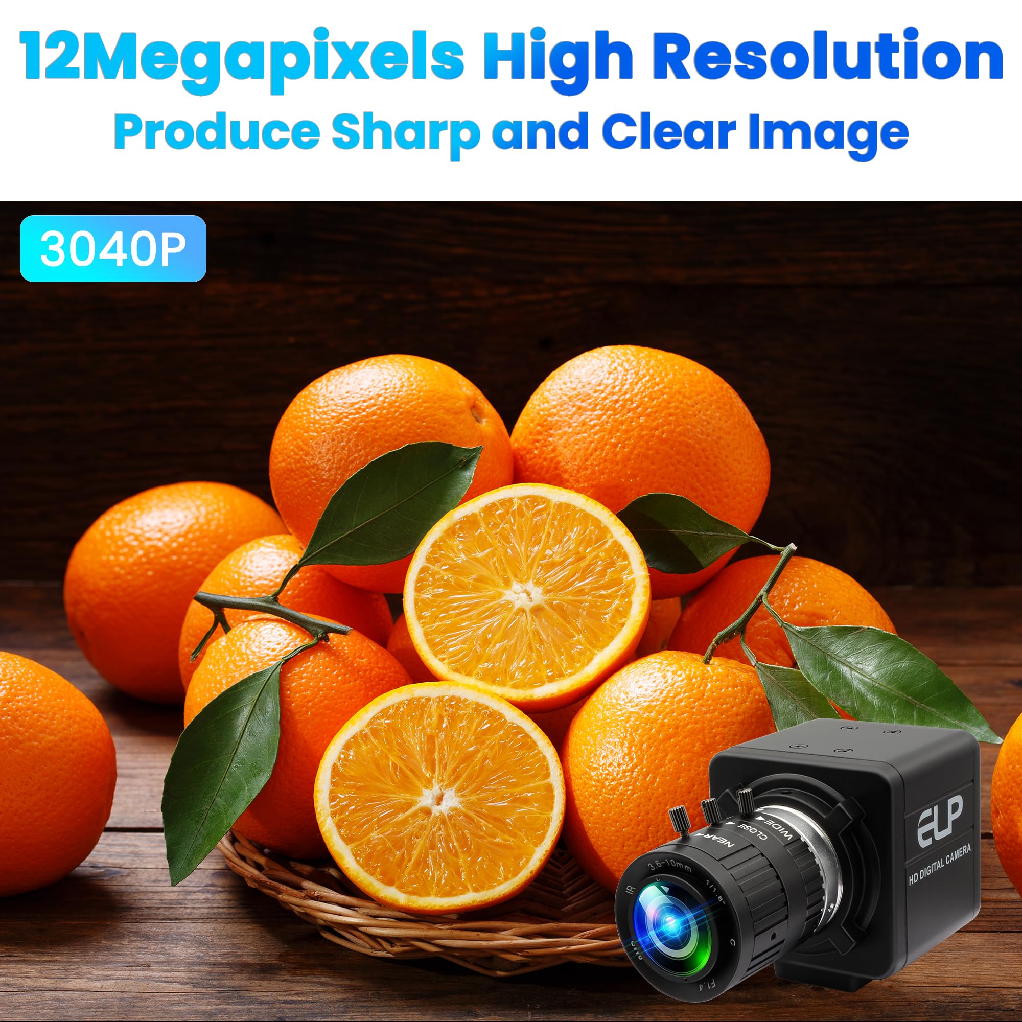 ELP 12MP USB Kamera 4K 120fps USB Webcam Hochgeschwindigkeits Golfschwungkamera mit 3 Fach manuellem optischem Zoomobjektiv Nahaufnahme PC Kamera für Live Streaming industrielle Projektbesprechungen
