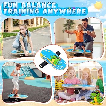 Kids Balance Board with Adjustable Stoppers, Wooden Wobble Board